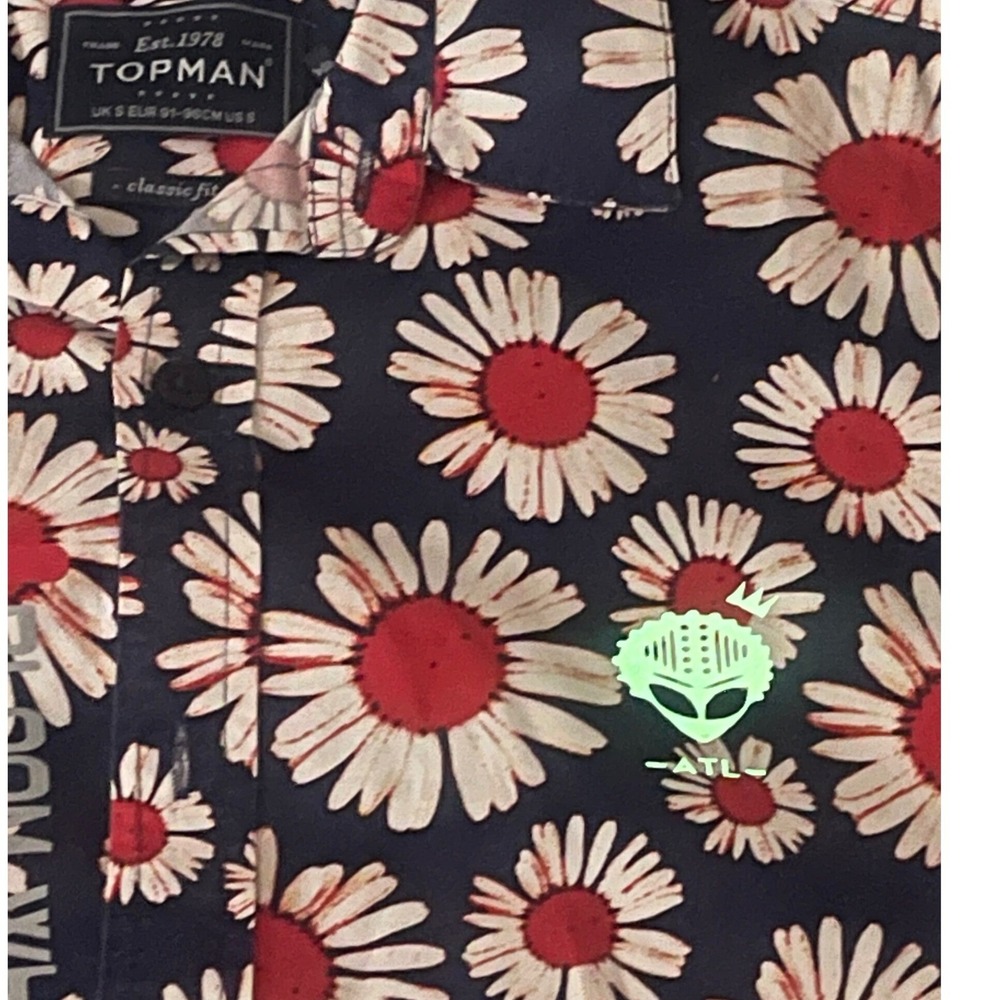 Topman Mens Classic Fit Floral Daisy Print Short Sleeve Button Down Shirt GLOW S